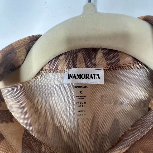 Inamorata Riviera Brown Check Mesh Dress Long Sleeve Button Up Mini Dress S - Picture 7 of 13